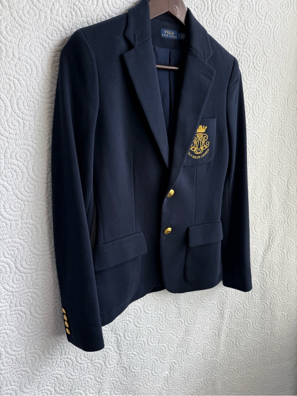 Ralph Lauren Womens Bullion Jacquard Blazer Size 2 Avitar Navy Blue Preppy Busin - Picture 4 of 14